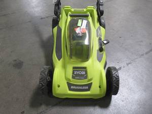 lot 25 image: Ryobi 20 in. 40-Volt Brushless Lithium-Ion Cordless Battery Walk Behind Push Lawn Mower RY401011BTLVNM