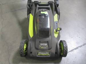lot 26 image: Ryobi 20 in. 40-Volt 6.0 Ah Lithium-Ion Battery Brushless Cordless Walk Behind Self-Propelled Lawn Mower RY401120-Y