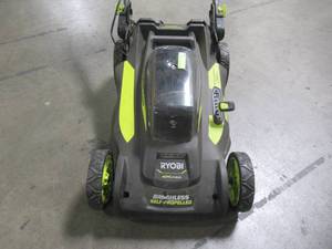 lot 27 image: Ryobi 20 in. 40-Volt 6.0 Ah Lithium-Ion Battery Brushless Cordless Walk Behind Self-Propelled Lawn Mower RY401120-Y