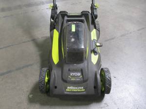 lot 28 image: Ryobi 20 in. 40-Volt 6.0 Ah Lithium-Ion Battery Brushless Cordless Walk Behind Self-Propelled Lawn Mower RY401120-Y