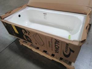 lot 518 image: Bootz Industries Aloha 60 x 30 x 14 14 Left Drain Rectangular Alcove Soaking Bathtub in Bone - Enamel Chip Top of Tub LH Corner..