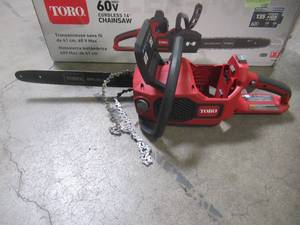 lot 56 image: Toro Flex-Force 16 in. 60-Volt Max Lithium-Ion Battery Electric Cordless Chainsaw, 2.5 Ah Battery and Charger Included 51850