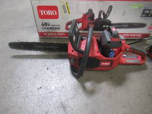 lot 58 image: Toro Flex-Force 16 in. 60-Volt Max Lithium-Ion Battery Electric Cordless Chainsaw, 2.5 Ah Battery and Charger Included 51850