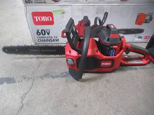 lot 59 image: Toro Flex-Force 16 in. 60-Volt Max Lithium-Ion Battery Electric Cordless Chainsaw, 2.5 Ah Battery and Charger Included 51850