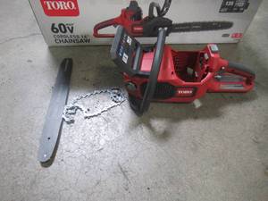 lot 60 image: Toro Flex-Force 16 in. 60-Volt Max Lithium-Ion Battery Electric Cordless Chainsaw 51850