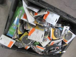 lot 714 image: WHOLESALE MIXED BIN OF MICELLANEOUS PLUMBING PARTS - STRAINERS, SPLASH GUARDS, FILL VALVES AND MORE