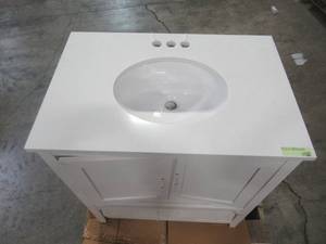 lot 325 image: 30 in. W x 20 in. D Bath Vanity in White with Stone Top in White with White Basin 30BV34011-T401