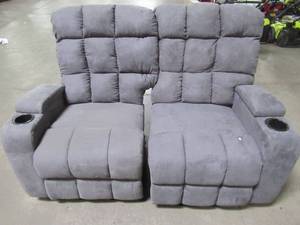 lot 118 image: Prolounger 57 in. Gray Polyester 2-Seater Reclining Loveseat with Cupholders - Came with 2 RH Seat Backs.
