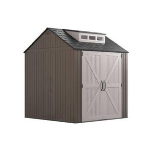lot 125 image: Rubbermaid 7 ft. x 7 ft. Storage Shed, 2119053 - Open Carton. Missing Hardware, may be missing other parts - For partsrestore.