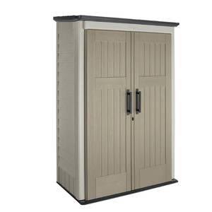 lot 126 image: Rubbermaid 4 ft. x 2 ft. 5 in. Large Vertical Storage Shed, 1887156. Open Carton - May be missing or have damaged parts. - For PartsRestore.