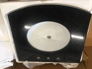 25 in. Vanity in Espresso with HeBei Marble Vanity Top in Black and White Basin by Home Decorators Collection- open box not used - see pictures