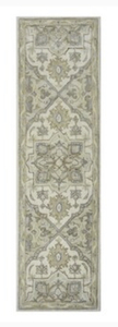 lot 41 image: ALLEN  ROTH Brookford 2 x 8 Ivory Soft Green Indoor Medallion Oriental Handcrafted Runner