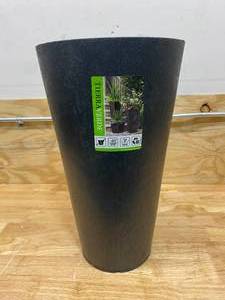 lot 70 image: TIERRA VERDE Concerto 12 in. W x 20 in. H Round Slate Rubber Self-Watering Planter