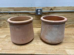 lot 72 image: Lot of 2-  11 in. Clay Tall Modern Modesto Planters