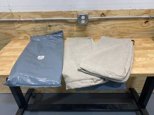 lot 81 image: HAMPTON BAY Lot of 2-  Highland Point CushionGuard Putty Patio Lounge Chair Slipcovers