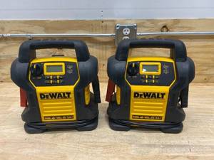 lot 61 image: DEWALT Lot of 2- 1400 Peak Amp Portable Car Jump Starter with Digital Compressor (parts or repair)