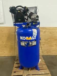 lot 8 image: KOBALT 80-Gallon Two Stage Electric Vertical Air Compressor (parts or repair)