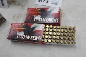 lot 404 image: Lot of ( 2 boxes ) Federal Ammunition American Eagle 40 Smith & Wesson 180 Grain Full Metal Jacket Centerfire Pistol Cartridges ( 50 per box )