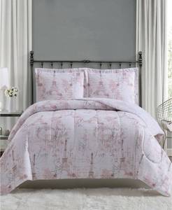lot 36 image: Pem America 3-Piece FullQueen Comforter Set Paris Eiffel Tower BLUSH