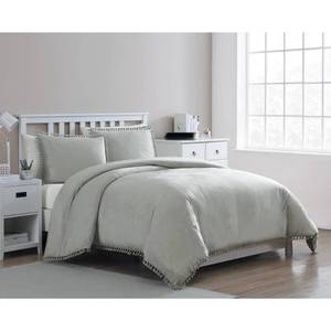 lot 42 image: VCNY Home Giselle Gray Soft Velvet Tassel Duvet Cover Set, FullQueen