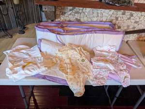 lot 128 image: LilacWhite Bassinet Bedding Set & Girls Newborn Outfits