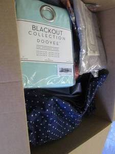 lot 40 image: Box of Assorted Table Cloths, Curta...