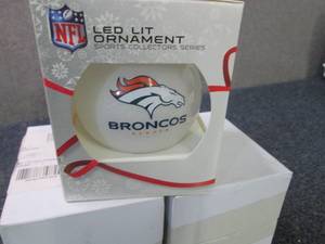 lot 163 image: 3 LED NFL Lit Broncos Ornaments...
