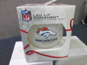 lot 214 image: 3 LED NFL Lit Broncos Ornaments...