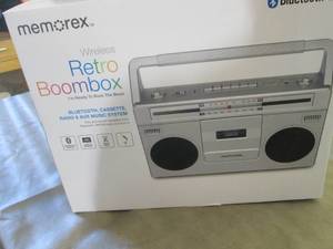 lot 284 image: Memorex Wireless Retro Boombox open...
