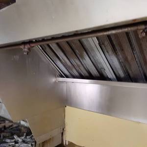 3 Section commercial stove hood with sprinkler system.  the 3 sections are 50, 48 and 60 inches.