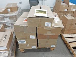 Huge Pallet of Thousands of 5 78 Inch x 8.25 Inch Gold Foil Lined White Sealing Envelopes