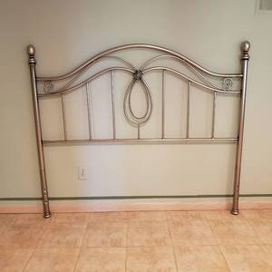 lot 103 image: Romantic Brushed Nickel Double Headboard Footboard Set