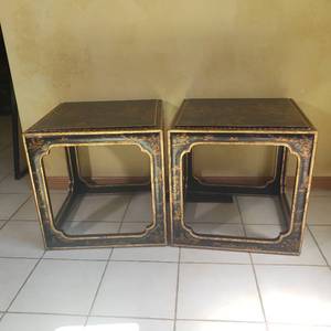 lot 63 image: Asian Black Lacquer Cubic End Tables