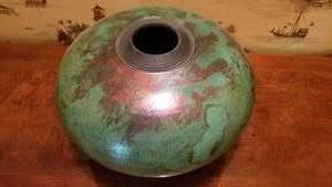 lot 17 image: Artisan Pottery  Large Tenmoku Bronze Vase signed Trust