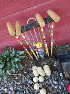lot 63 image: Croquet Set, Milk Bottle Toss