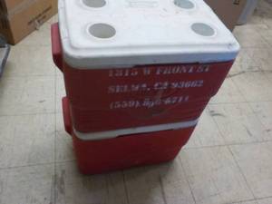 lot 334 image: 2 red Coleman coolers...