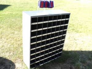 Steel parts bin 34w x 42 h x 12 d. As shown.