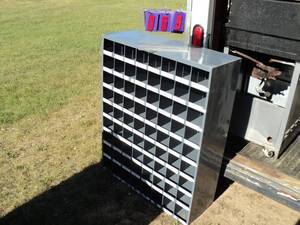 Steel parts bin 34w x 42 h x 12 d. As shown.
