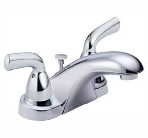 Delta 4 in. Centerset 2-Handle Low-Arc Bathroom Faucet w Drain Assembly