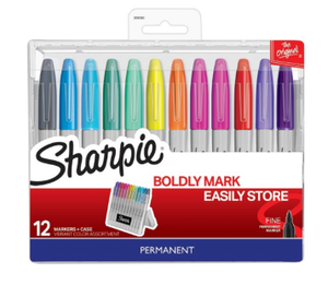Sharpie 12 Ct Boldly Mark Permanent Markers Hard Storage Case Multi Colored.