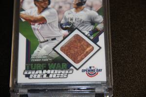 lot 25 image: 2021 Topps Opening Day Turf War Diamon Relic Aaron Judge & Xander Bogaerts