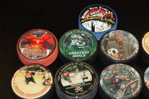 lot 157 image: Minnesota Wild Commemorative Puck Lot  17 Pucks