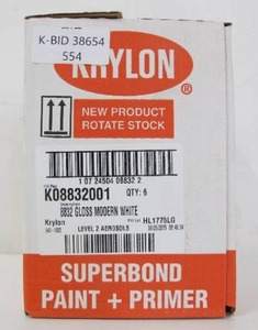 lot 589 image: Krylon (6-Pack) K08832001 Dual Superbond Paint and Primer, Gloss Modern White (6 Cans - 60oz Total)