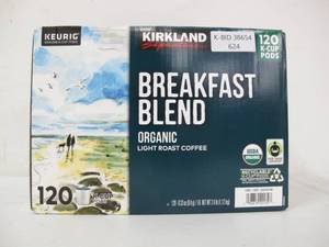 lot 624 image: Kirkland Signature Breakfast Blend Organic Light Roast Coffee - 120 Keurig K-Cup Pods