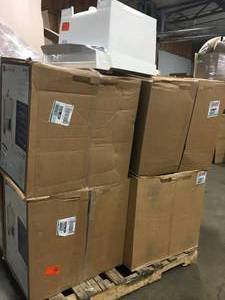 lot 1 image: Lot of 4 All-in-One 24 in. x 24 in. 20 Gal. Freestanding Laundry Tub in White, with Non-Metallic Pull-Out Faucet in Chrome by Glacier Bay Customer Returns See Pictures