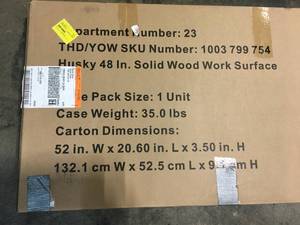 lot 19 image: Lot of 4 48 in. Solid Wood Work Surface for Regular Duty Welded Steel Garage Storage System by Husky Customer Returns See Pictures
