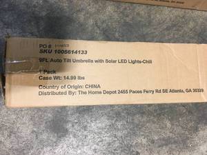 lot 22 image: Lot of 3 9 ft. Aluminum Market Solar Tilt Patio Umbrella in Chili by Hampton Bay Customer Returns See Pictures