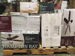 lot 29 image: Pallet with assorted ceiling fans various models, sizes and conditions see pictures open boxes