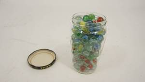 lot 8 image: Glass Jar Filled With Colorful Marbles