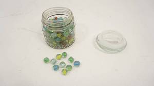 lot 11 image: Glass Jar & Lid  Filled With Colorful Marbles